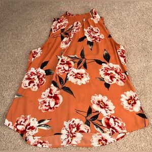 Daniel Rainn Orange Floral Sleeveless Blouse. Size L